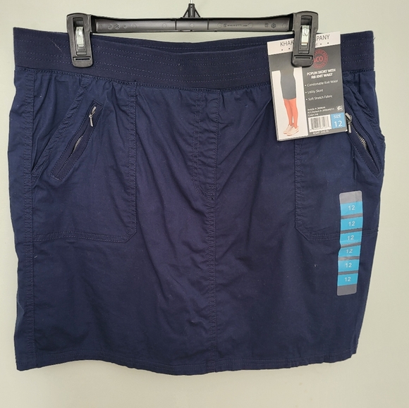 Khakis & Company Poplin Skort With Rib Knit Waist Blue Size 12 Stretch Pockets - Picture 1 of 10
